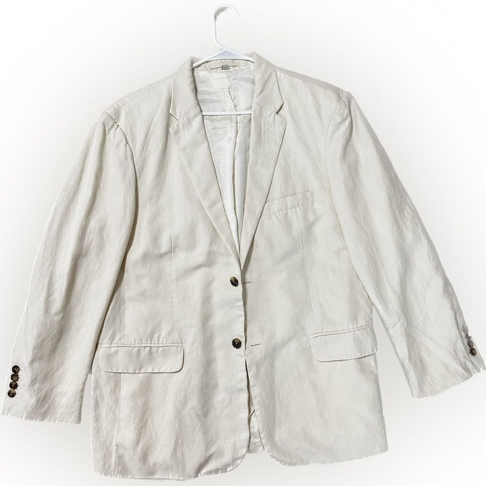 J. Peterman Cream Blazer with Notched Lapels 51% Silk 49% Linen